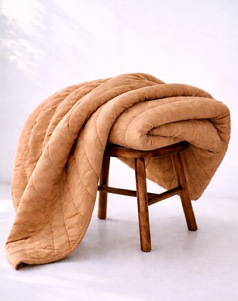 Lniana kołdra z wypełnieniem z bawełny organicznej, 140x200cm - karmel