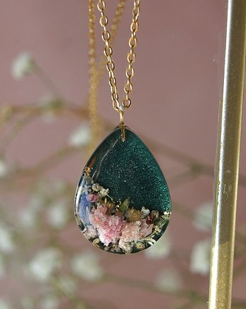 Zarezerwowqne wisior z wrzoścem, Jaskółcze ziele handmade 