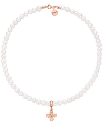 Naszyjnik z pereł naturalnych z kwiatkiem z różowego złota, SOTHO