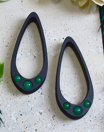 Tunele do uszu 25-100mm / wydłużone łezki z kamieniami / zielony jadeit, Spirit Of Copper