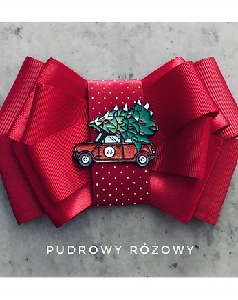 Brosza z Autem i Choinką Święta Mikołajki, Pudrowy Różowy
