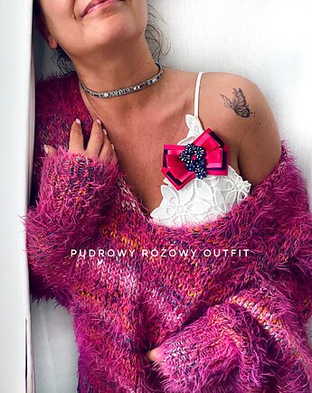 Brosza z kwiatuszkami z koralików  New, Pudrowy Różowy