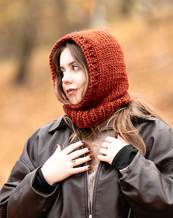 Wełniany kaptur PERUVIAN WOOLY balaclava rudy brąz, sploteka