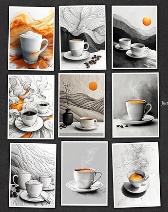 Kawa kawusia - zestaw 9 grafik w rozmiarze 13x18 cm, JBJart Justyna Jaszke