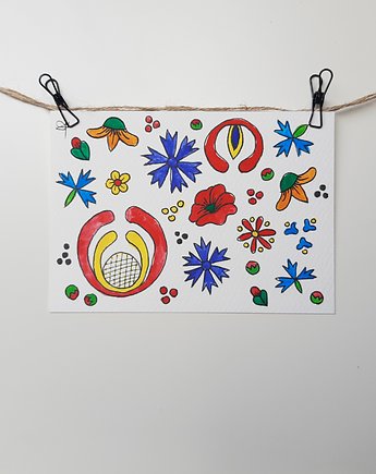 Pocztówka Kociewska, ręcznie malowana, decotyw