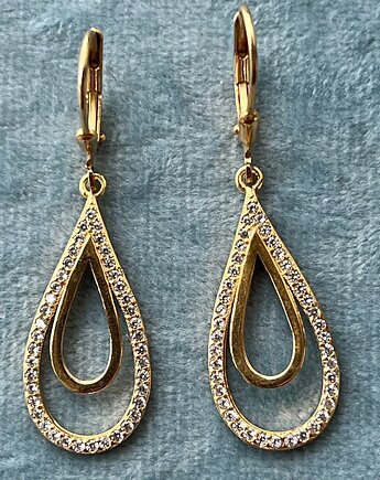 Długie kolczyki łezki z cyrkoniami srebro 925 pozłacane, Ade Art