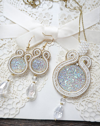 Ślubny komplet  biżuterii soutache, Mró Soutache