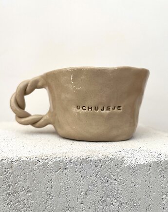 Kubek z brzydkim napisem OCHUJEJE 350 ml, rel ceramic