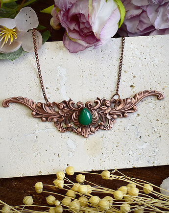 Miedziany renesansowy naszyjnik z zielonym jadeitem, Spirit Of Copper