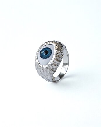 Pierścień srebrny OCULA WRINKLE blue, Gutowska jewelry
