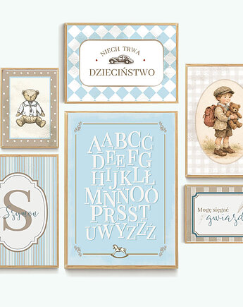 Błękitny vintage - zestaw plakatów z inicjałem, ALE Pomysl