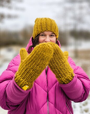 WOOLY wełniane rękawiczki z wełny i alpaki miodowe, sploteka