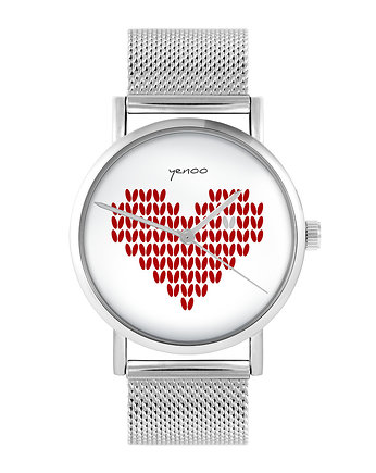 Zegarek - Serce czerwone - bransoleta mesh, yenoo