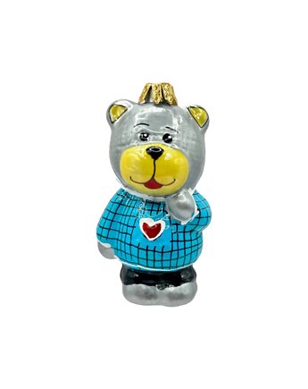 Bombka choinkowa: Uroczy miś w niebieskim sweterku, Syn Bombkarza