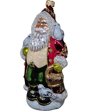 Ręcznie malowana szklana bombka Mikołaj z gołębiami, STARGLASS