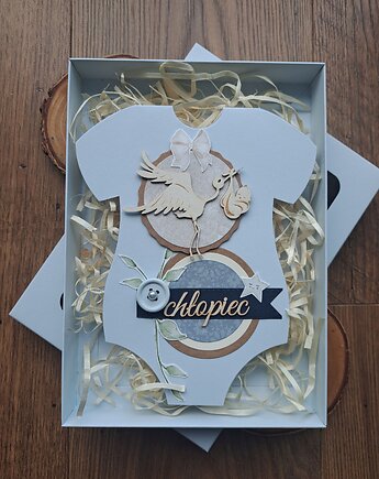 Kartka na baby shower chłopca (w pudełku), Kartkodzielo