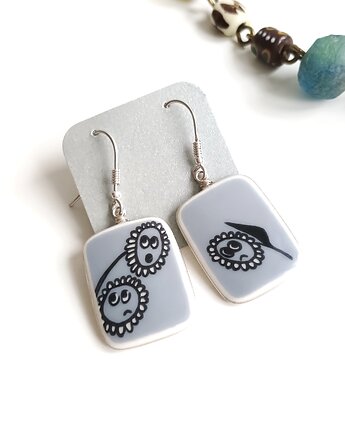 Kolczyki ceramiczne w kwiaty, biżuteria z talerzy