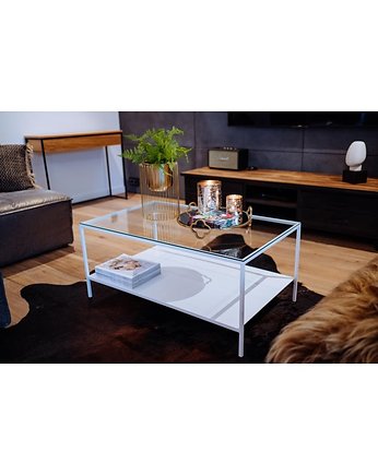 ROSE - biały stolik ze szklanym blatem, stolik kawowy, ława kawowa, Papierowka Simple form of furniture