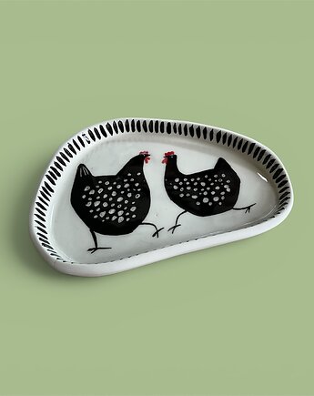 Ręcznie robiony talerz ceramiczny z motywem kurek 19 , NOWdeco
