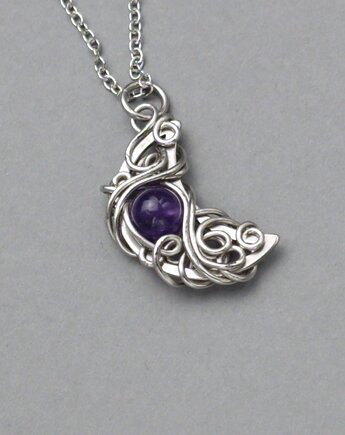 Wisiorek księżyc fioletowy ametyst wire wrapping, Agata Rozanska