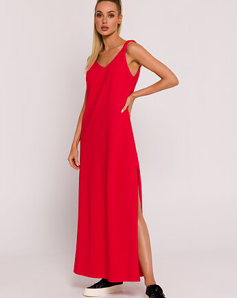 Sukienka maxi z głębokim dekoltem na plecach - czerwona(M-791), MOE