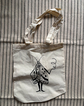 Ręcznie malowana torba płócienna tote bag Ćmik, Dorota Piechocińska ilustraDORA