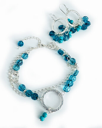 BLUE SUMMER -  Bransoletka kryształ górski,niebieskie kamienie, Anemon Atelier