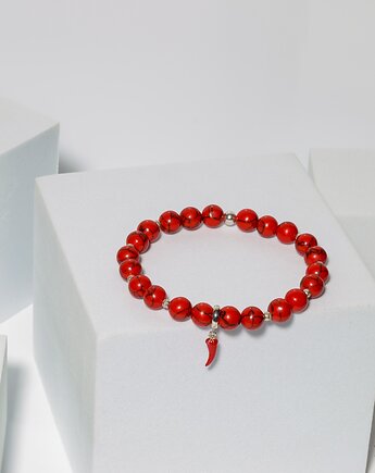 Bransoletka Damska z Kamieni  Howlit i srebra 925, Black Mamba Jewelry