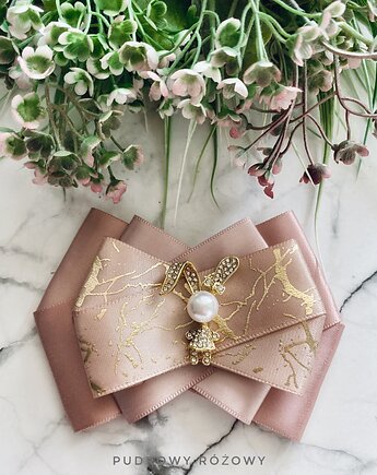 Brosza  Wielkanocna z Zajączkiem WIOSNA, Pudrowy Różowy