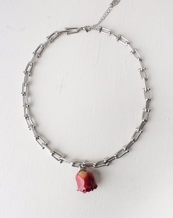 Naszyjnik na łańcuchu z bordową różą, Flores Jewellery