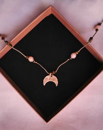 Naszyjnik lunula i różowy opal, KRASNA Design