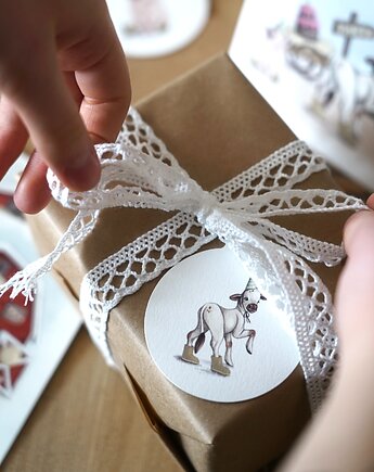 3 zawieszki urodzinowe okrągłe farma, HI LITTLE