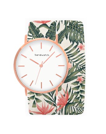 Zegarek damski wiązany - Exotic blooms - Tarcza Różowe złoto, Bandwatch