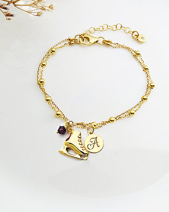 Bransoletka z łyżwą , złota łyżwa literka do wyboru, Anemon Atelier