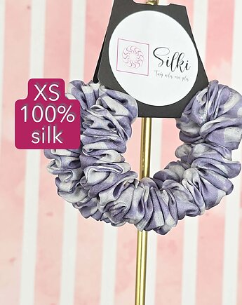 XS mini mała gumka dla dzieci do włosów jedwab naturalny scrunchie niebieska, Silki