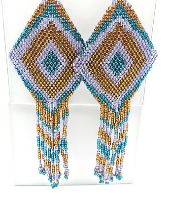 Złocisto - Turkusowe Romby z Kryształkami, Bead Wonderful