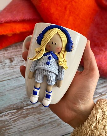 Kubek 2D z dekorem z gliny polimerowej kolekcja zimowa - LENA, Ms. House Decor