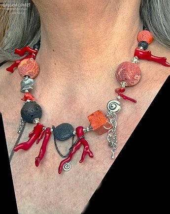 Niezwykły naszyjnik etno/boho z ciekawym koralem i lawą  prezent  lux UNIKAT, Galeria Limart