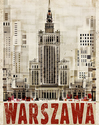 Poster Polska Warszawa (R. Kaja) 98x68 cm w ramie, OSOBY - Prezent dla chłopaka na urodziny