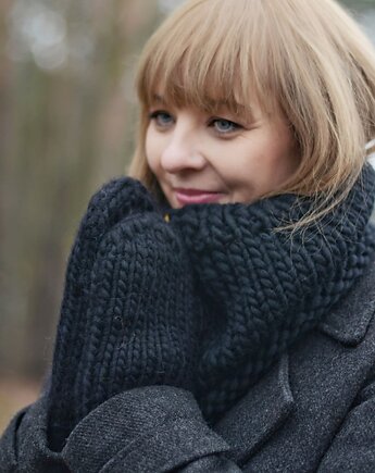 WOOLY wełniane rękawiczki- czarne, sploteka