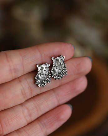 Niedźwiadki mini kolczyki sztyfty ze srebra, Cztery Humory
