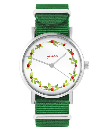 Zegarek - Wianek, dzika róża - zielony, nylonowy, yenoo