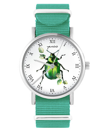 Zegarek -  Zielony żuczek - turkusowy, nylonowy, yenoo