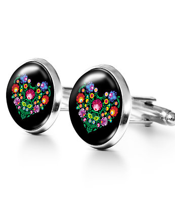 Serce folkowe czarne - spinki do mankietów, yenoo