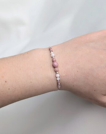 Różowy rodonit, srebro i kamień księżycowy - bransoletka, Moui