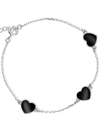 Bransoletka czarne serca srebro 925