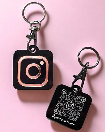 Czarny Brelok z kodem QR Twojej marki osobistej, profilu, Natu Artwork