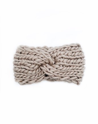 Beżowa opaska turban z grubej wełny peruwiańskiej, Holy Alpaca Knit