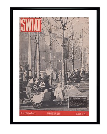 Oprawiona okładka czasopisma ŚWIAT  z 04/1955 roku, fot. Władysław Sławny, RiskyWalls