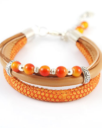 Bransoletka - Orange - rzemienie, koraliki, yenoo
